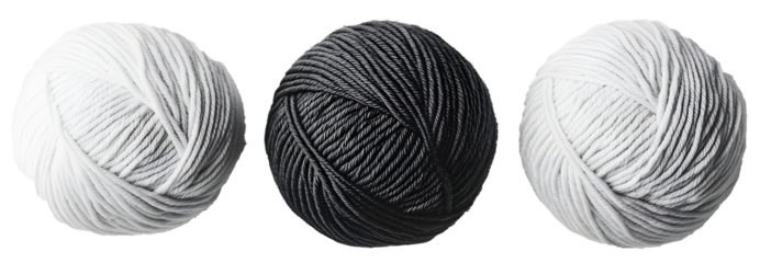 Isolated Yarn Balls White and Black Textured Crafting Supplies for Knitting, Crochet - No Background, Transparent PNG