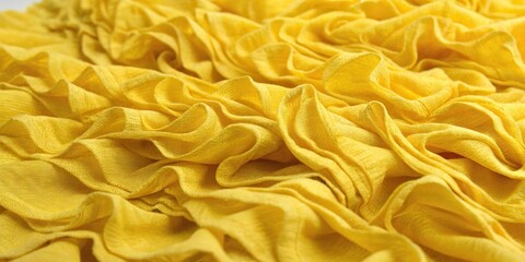 Obraz premium Ruffled yellow fabric with a thick macro texture, macro photography, fiber optics