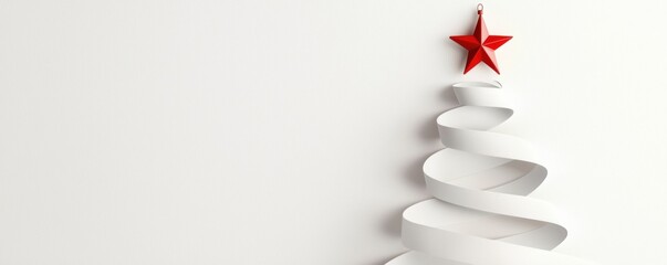 A minimalist white Christmas tree topped with a red star, set against a plain background, creating a modern and elegant festive look.