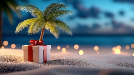 Fototapeta premium Tropical gift surprise beachfront paradise digital art summer vibes close-up festive concept for holiday cheer
