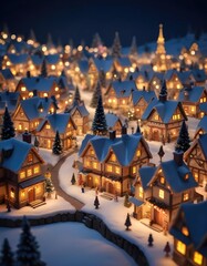 Obraz premium Christmas night, Snowy village, Lapland 