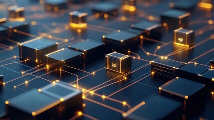 Obraz premium Abstract illustration of interwoven pathways connecting luminous cargo in a vibrant, dynamic composition.