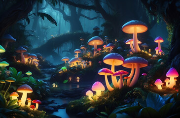 Fantasy Mushroom Jungle Wallpaper, 4K Fantasy Forest Background