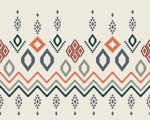 Embroidered cross-stitch ethnic fabric Geometric ornament ethnic pattern design. Use for fabric, textile, interior decoration elements, upholstery, and wrapping.