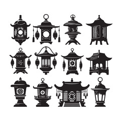 Lantern set silhouette vector illustration