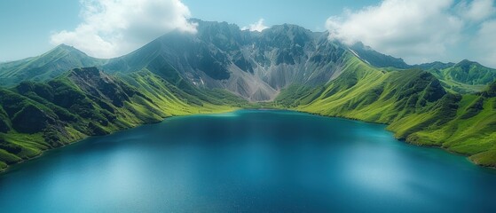 Fototapeta premium Majestic Mountain Lake Serenity Nature Landscape Travel Scenery Adventure Hiking Outdoors Panorama