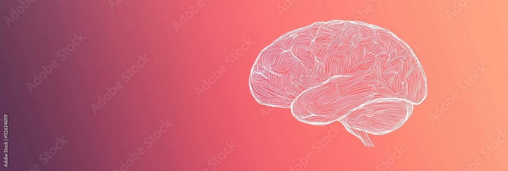 Aufkleber a delicate doodle of a human brain made of thin white lines rests on a soft gradient backdrop, leavi
