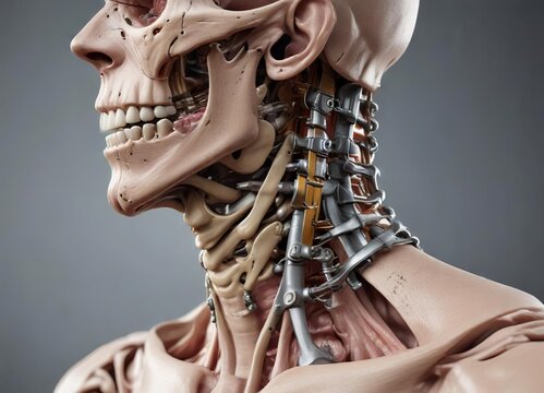 Illustration of whiplash mechanism in cervical spine, anatomy, hyperextension
