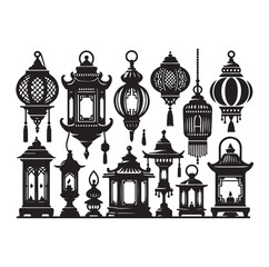 Lantern set silhouette vector illustration