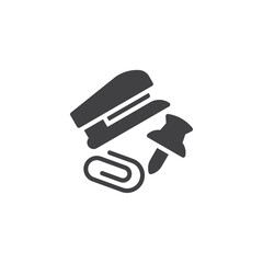 Paper clip, pin and a stapler vector icon