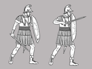 Macedonian warriors in battle. Ancient Greek infantry to color in.	