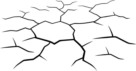 Fototapeta premium Dry cracked ground with sharp soil black and white vector silhouette 
