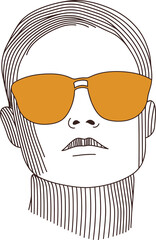 Minimalist Line Art Portrait Wearing Orange Sunglasses in Contemporary Style