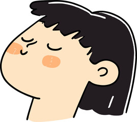 Cute Cartoon Illustration of a Smiling Child with Blush Cheeks and Black Hair
