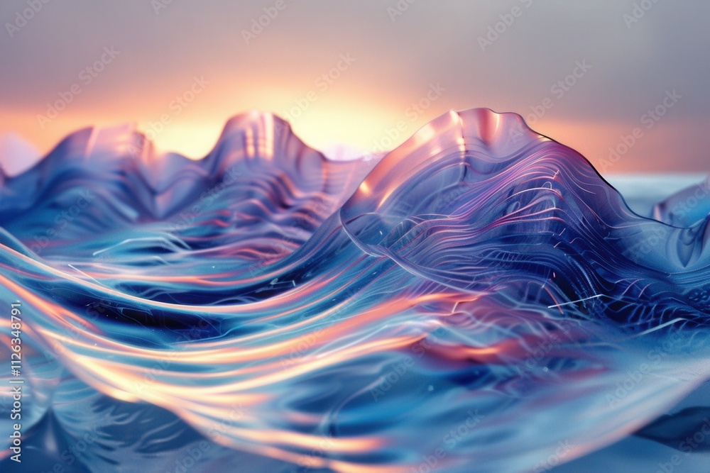 Poster Abstract representation of flowing digital waves with luminous particles in a dark background