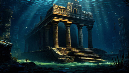 ruins of ancient Greek civilization. Underwater ruins, underwater world