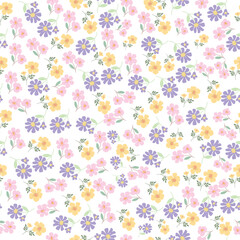 coquette seamless flowers pattern. Delicate petals and vibrant blossoms create an artistic and vintage botanical illustration. Perfect for wallpaper, fabric, wrapping paper and more.