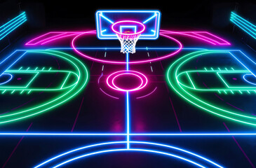 Futuristic Basketball Court Made of Neon Lights