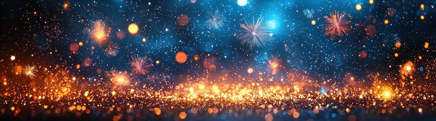 Obraz premium Golden fireworks and festive lights bursting in a vibrant night sky with a celebratory atmosphere Generative AI