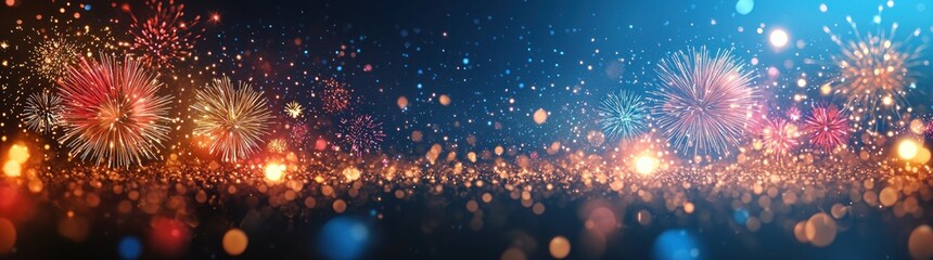 Obraz premium Festive winter fireworks illuminating snowy landscape under starry night sky Generative AI