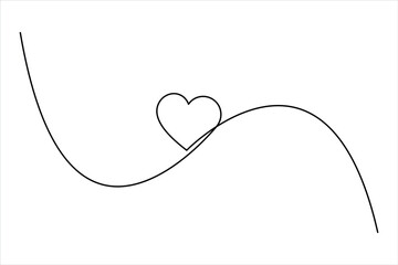 Fototapeta premium Continuous one line drawing of heart valentine's day love isolated hand drawn vector illustration