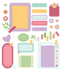Cartoon task planners isolated set. Cute paper sticky notes, to do list or memo message notepads paper sheets. Vector colorful blank schedules, note papers