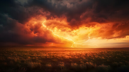 Obraz premium A lightning storm illuminating a field in Roswell, New Mexico.