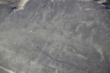 Aerial view of Nazca Lines - Hummingbird geoglyph, Peru.