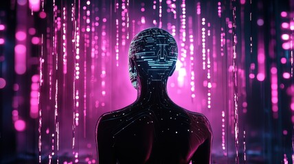 Obraz premium Human Silhouette Enveloped in a Halo of Glowing Artificial Intelligence