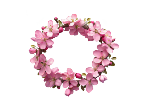 Vibrant Floral Wreath, Glitch Art, Pink Blossoms, Digital Design, Springtime Bloom, Abstract Backgro