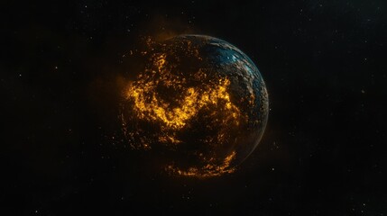 Fototapeta premium A celestial view of Earth with its atmosphere depicted as a fiery glow, symbolizing power and transformation.