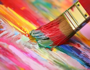 Fototapeta premium Paintbrush applying color to a canvas, representing artistry, creativity, and painting techniques.