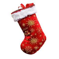 Red Christmas stocking isolated on white or transparent background