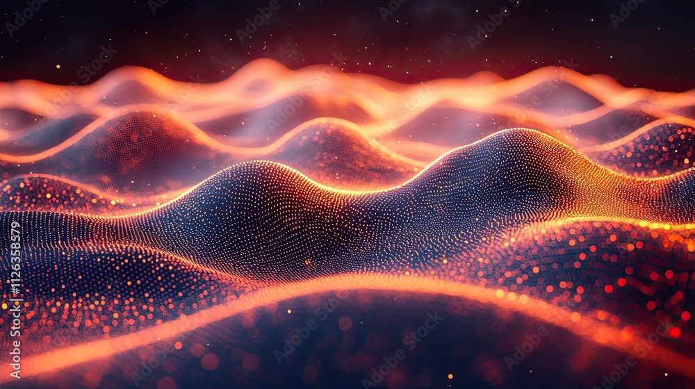 Poster digital waves create a mesmerizing display of light and color in a virtual landscape