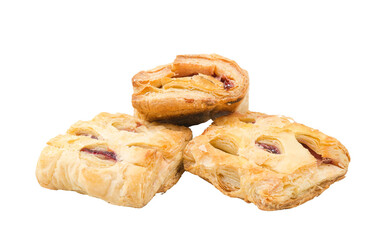 Three Puff Pastries with Jam Filling Isolated on White or Transparent Background
