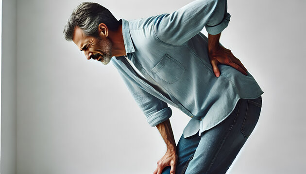  A man clutching his lower back in discomfort due to backache