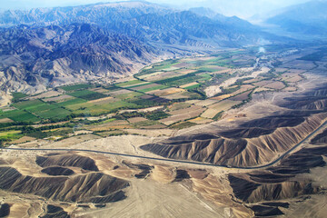 Aerial view of Pampas de Jumana near Nazca, Peru.