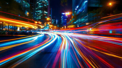 Light trails from moving vehicles or light sources.