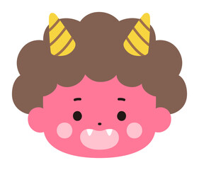 かわいい赤鬼の顔のベクターイラスト。節分、角