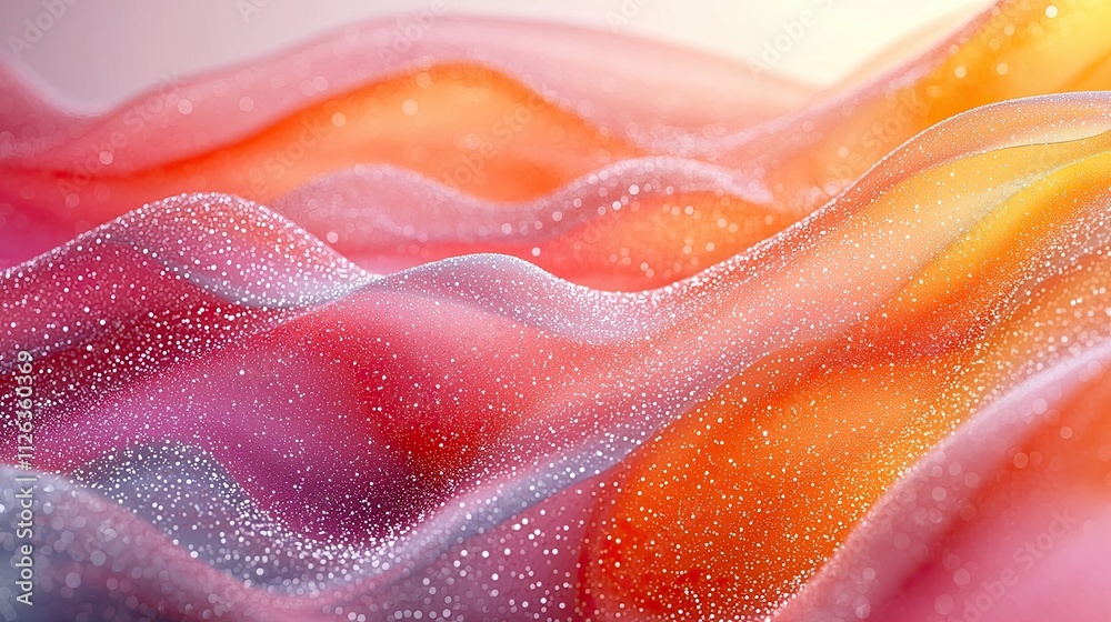 Poster colorful waves of soft fabric glimmer with sparkles under soft light in an abstract display of artis