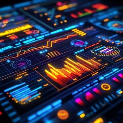 Fototapeta premium Vibrant 2D Style Animation Featuring Charts Graphs and Statistics for Comprehensive Data Visualization