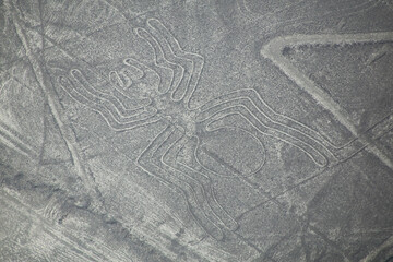 Aerial view of Nazca Lines - Spider geoglyph, Peru.