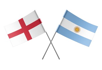  Crossed Argentina and England flags. Official colors. Correct proportion. Poster design. Digital Image.