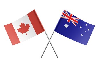  Crossed Australia and Canada flags. Official colors. Correct proportion. Poster design. Digital Image.