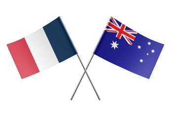  Crossed Australia and France flags. Official colors. Correct proportion. Poster design. Digital...