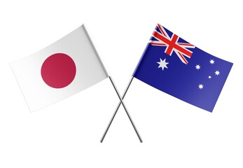  Crossed Australia and Japan flags. Official colors. Correct proportion. Poster design. Digital Image.
