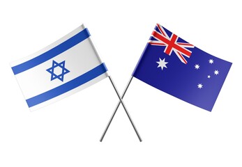  Crossed Australia and Israel flags. Official colors. Correct proportion. Poster design. Digital Image.