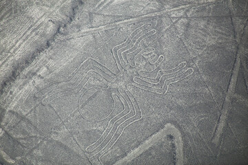 Aerial view of Nazca Lines - Spider geoglyph, Peru.