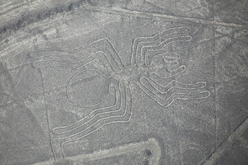 Aerial view of Nazca Lines - Spider geoglyph, Peru.