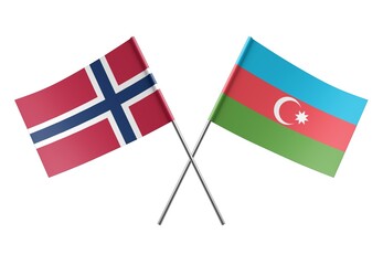  Crossed Azerbaijan and Norway flags. Official colors. Correct proportion. Poster design. Digital Image.